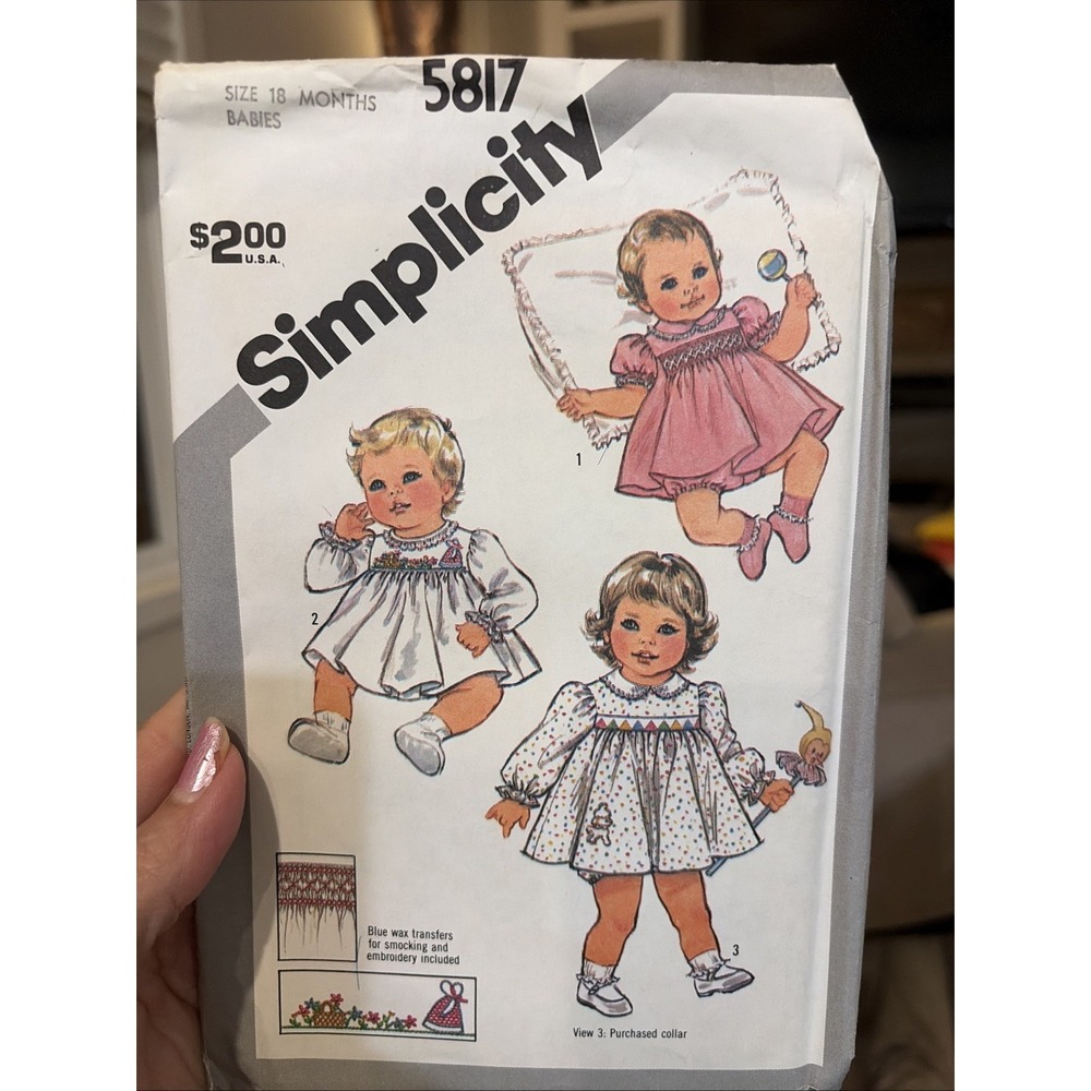 Simplicity 5817 Vintage 1982 Baby Smocked Dress Sewing Pattern 18 Months Uncut